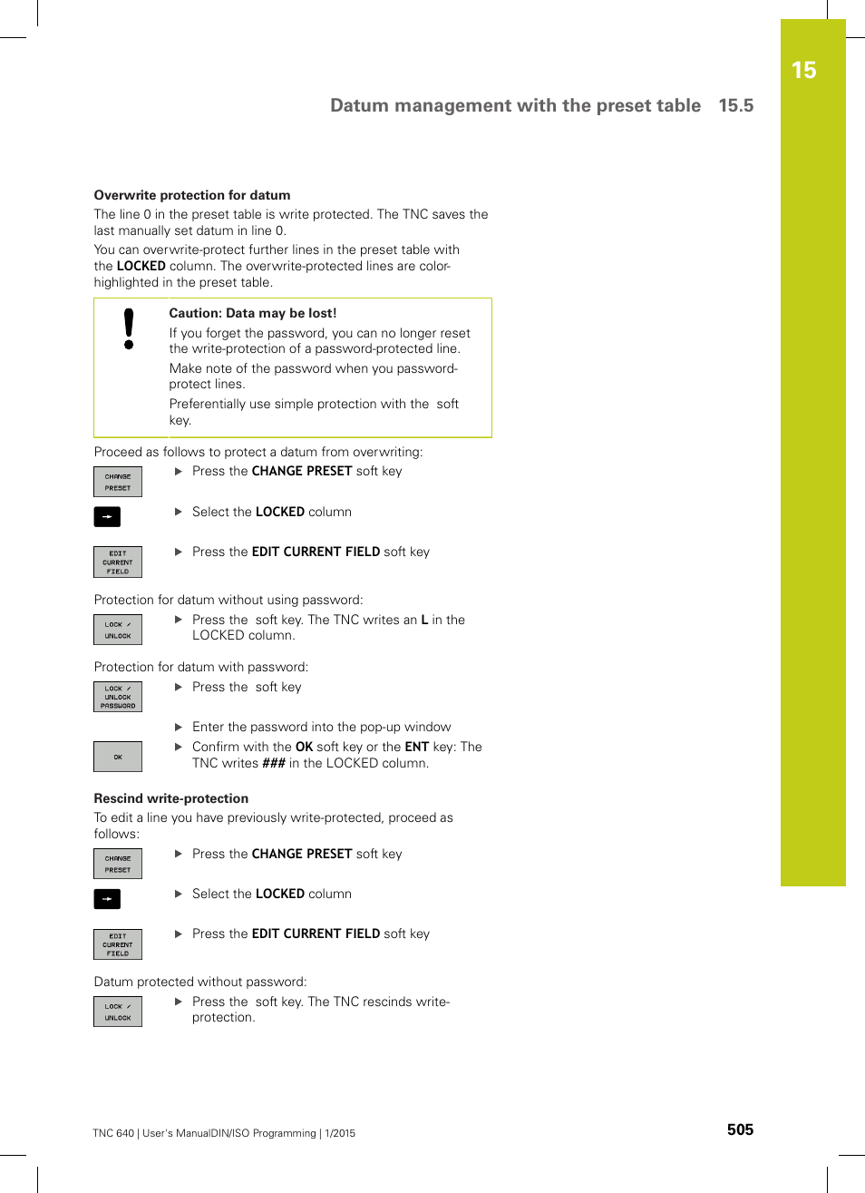 Datum management with the preset table 15.5 | HEIDENHAIN TNC 640 (34059x-05) ISO programming User Manual | Page 505 / 676