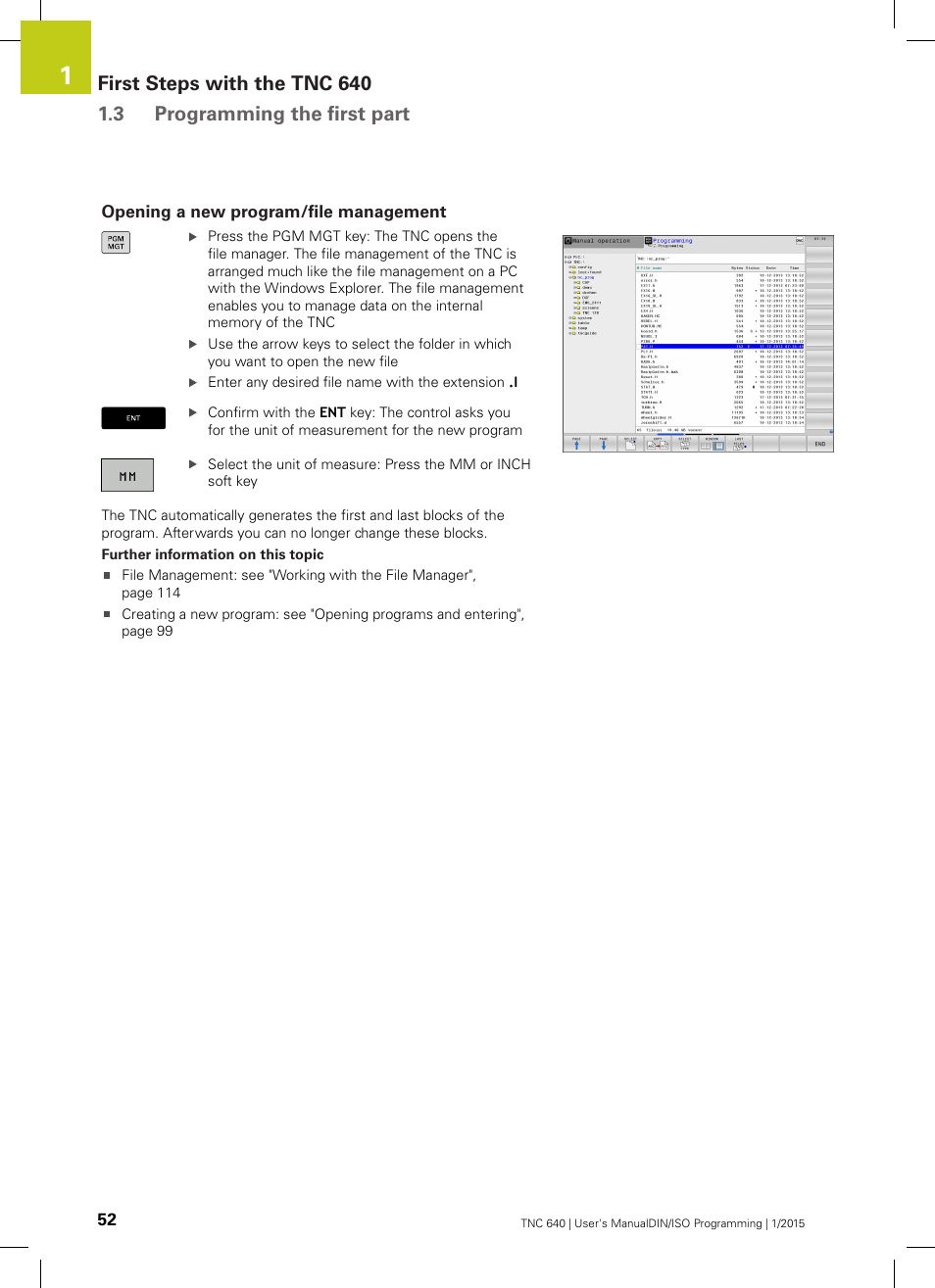 Opening a new program/file management | HEIDENHAIN TNC 640 (34059x-05) ISO programming User Manual | Page 52 / 676