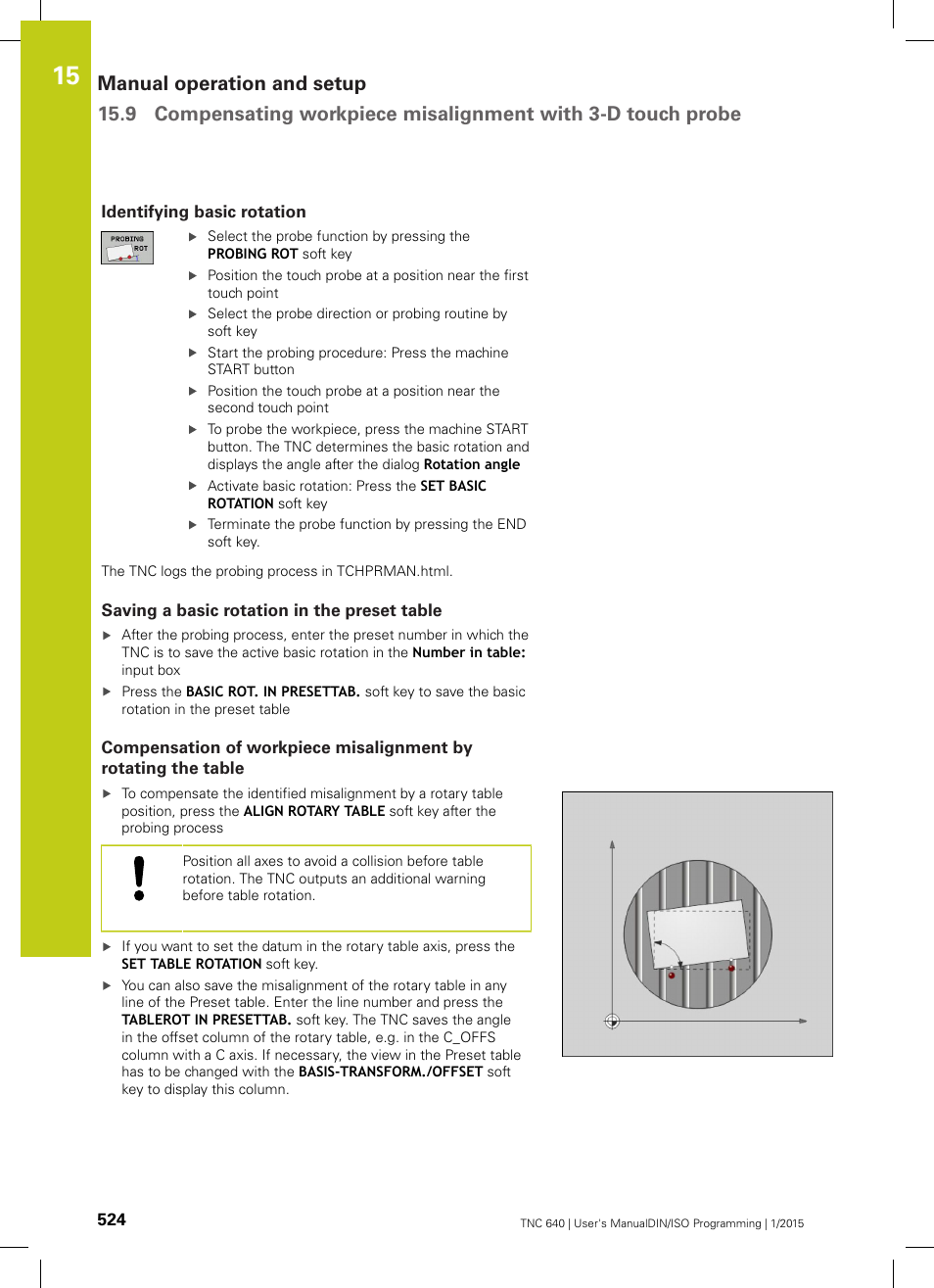 Identifying basic rotation, Saving a basic rotation in the preset table, Ation ("compensation of | HEIDENHAIN TNC 640 (34059x-05) ISO programming User Manual | Page 524 / 676