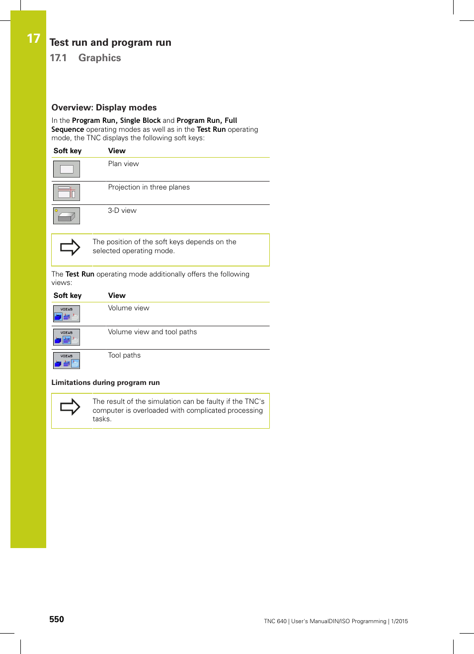 Overview: display modes, Test run and program run 17.1 graphics | HEIDENHAIN TNC 640 (34059x-05) ISO programming User Manual | Page 550 / 676