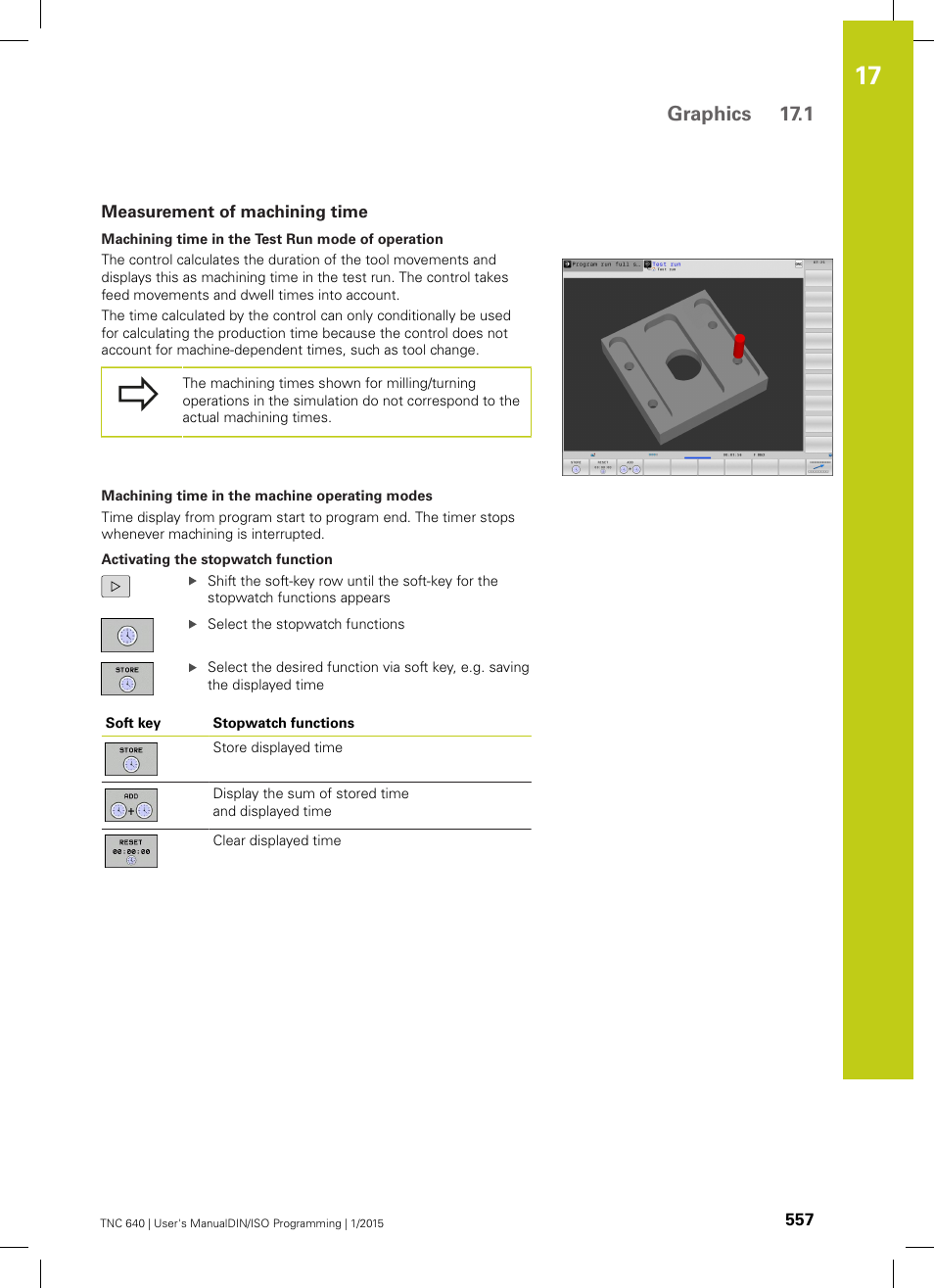 Measurement of machining time, Graphics 17.1 | HEIDENHAIN TNC 640 (34059x-05) ISO programming User Manual | Page 557 / 676