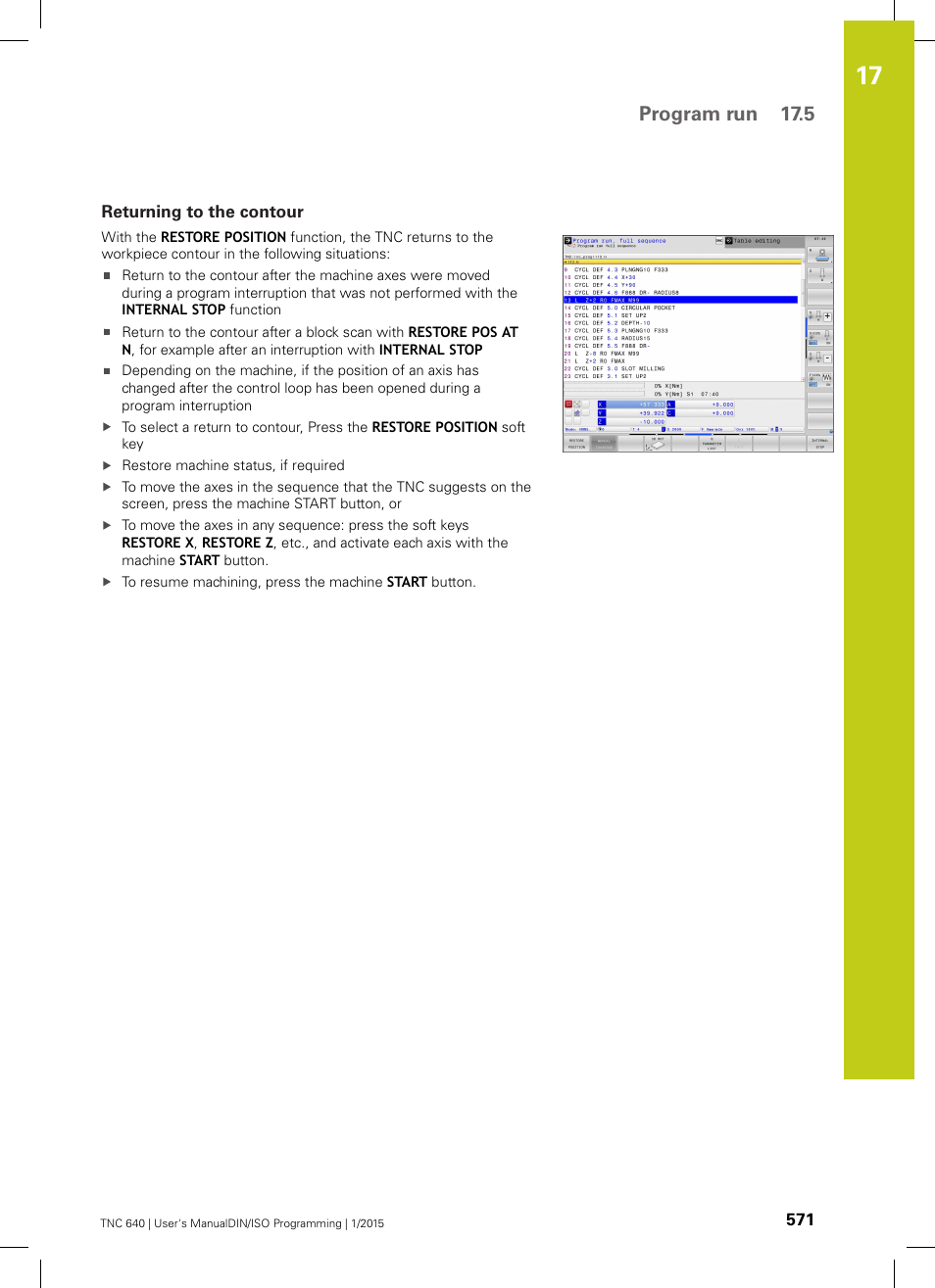 Returning to the contour, Program run 17.5 | HEIDENHAIN TNC 640 (34059x-05) ISO programming User Manual | Page 571 / 676