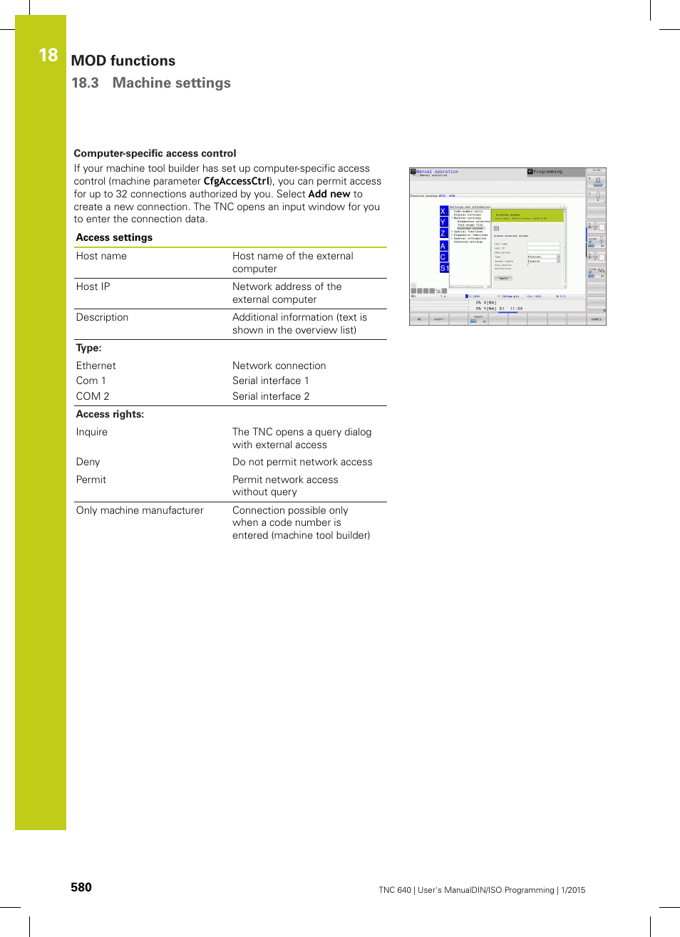 Mod functions 18.3 machine settings | HEIDENHAIN TNC 640 (34059x-05) ISO programming User Manual | Page 580 / 676
