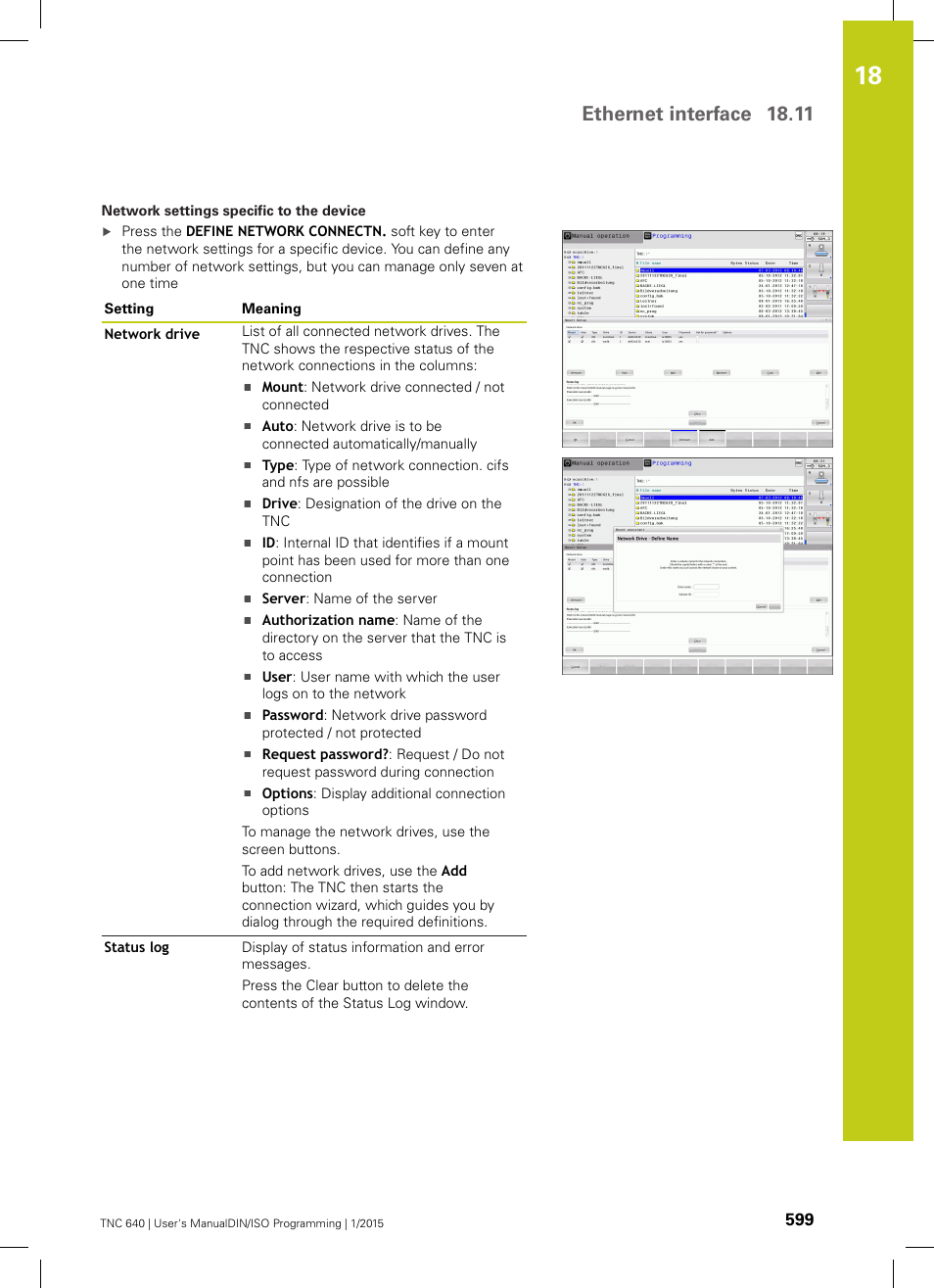 Ethernet interface 18.11 | HEIDENHAIN TNC 640 (34059x-05) ISO programming User Manual | Page 599 / 676