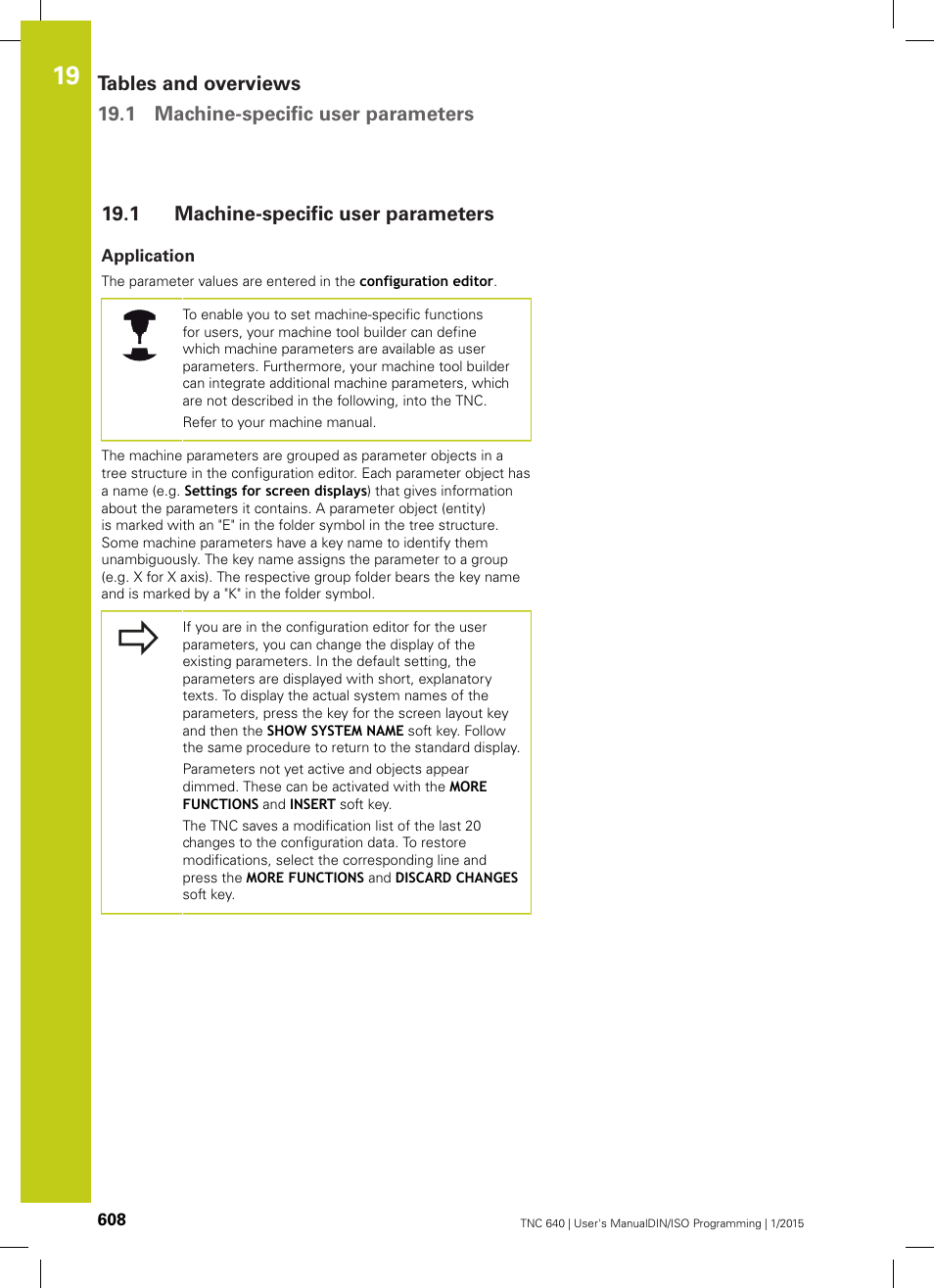 1 machine-specific user parameters, Application, Cle ("machine-specific user | Machine-specific user parameters | HEIDENHAIN TNC 640 (34059x-05) ISO programming User Manual | Page 608 / 676