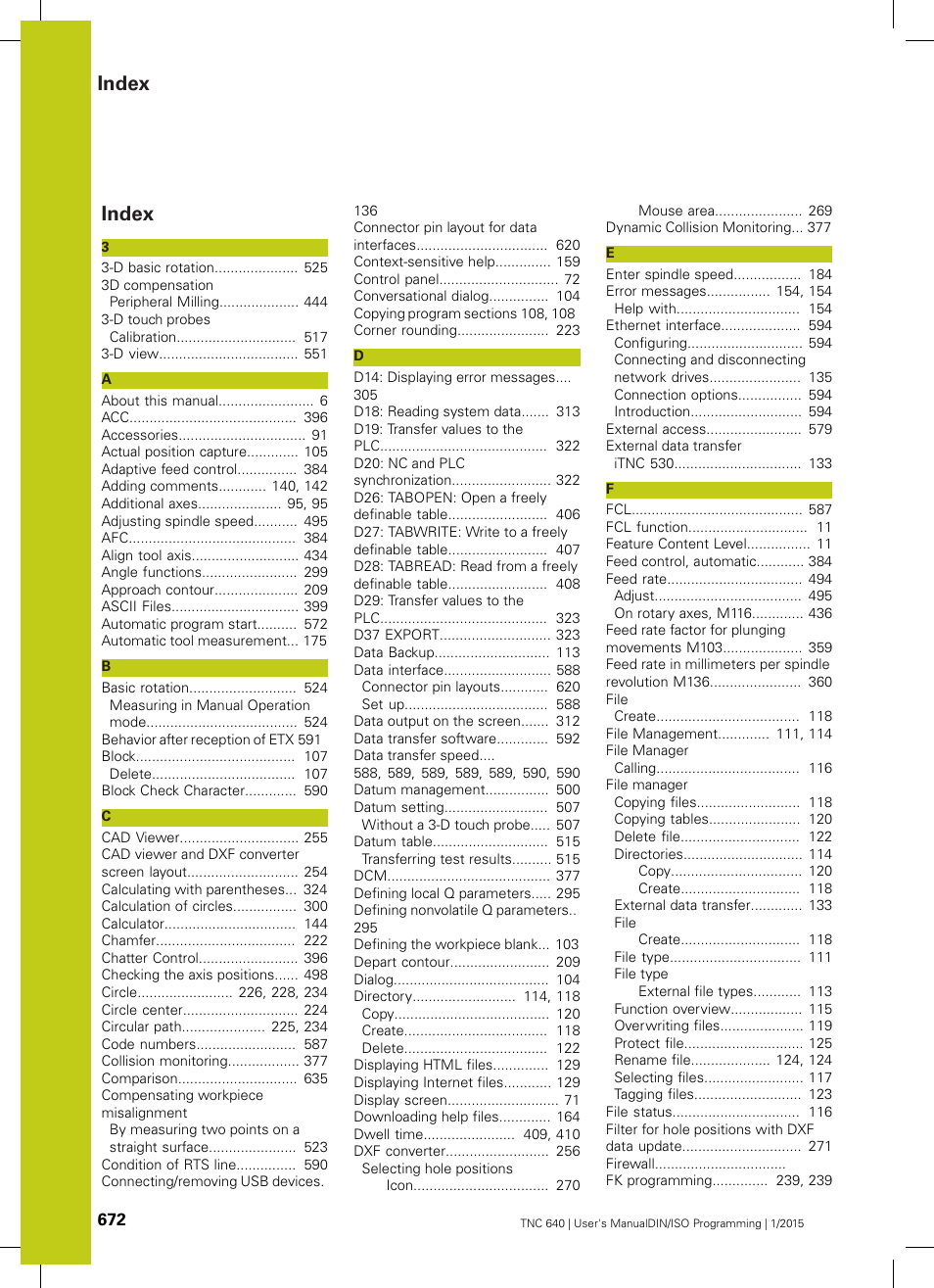 Index | HEIDENHAIN TNC 640 (34059x-05) ISO programming User Manual | Page 672 / 676