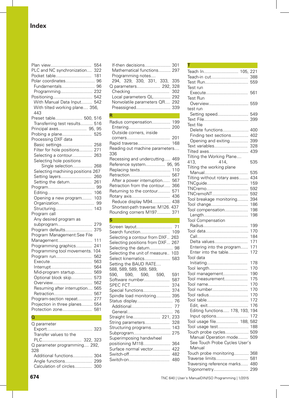 Index | HEIDENHAIN TNC 640 (34059x-05) ISO programming User Manual | Page 674 / 676