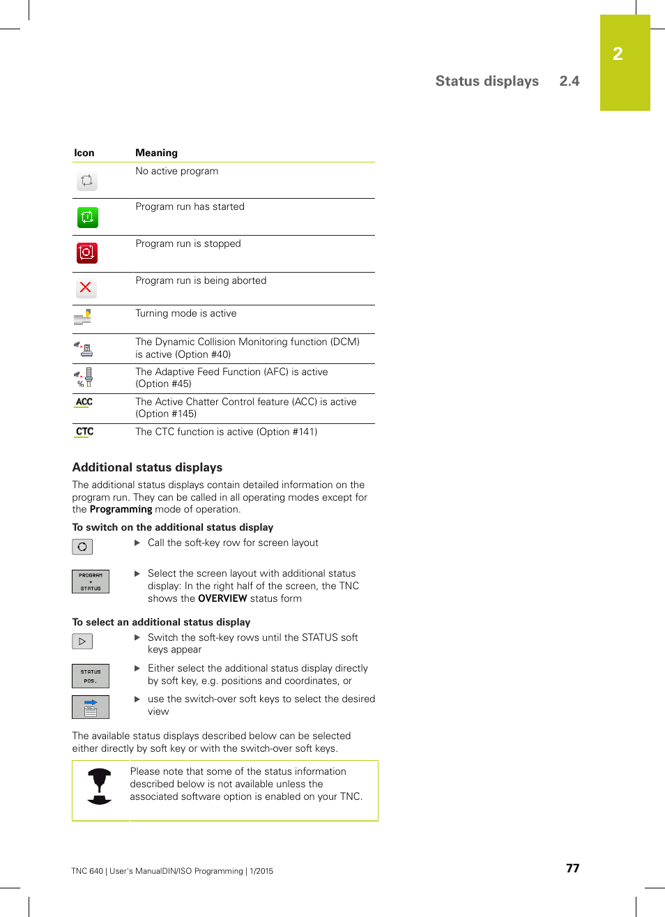 Additional status displays, Ab ("additional, Status displays 2.4 | HEIDENHAIN TNC 640 (34059x-05) ISO programming User Manual | Page 77 / 676