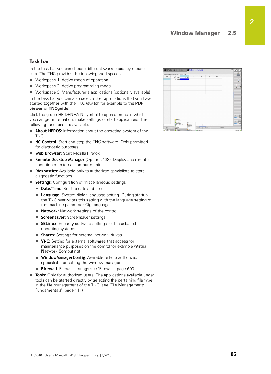 Task bar, Window manager 2.5 | HEIDENHAIN TNC 640 (34059x-05) ISO programming User Manual | Page 85 / 676