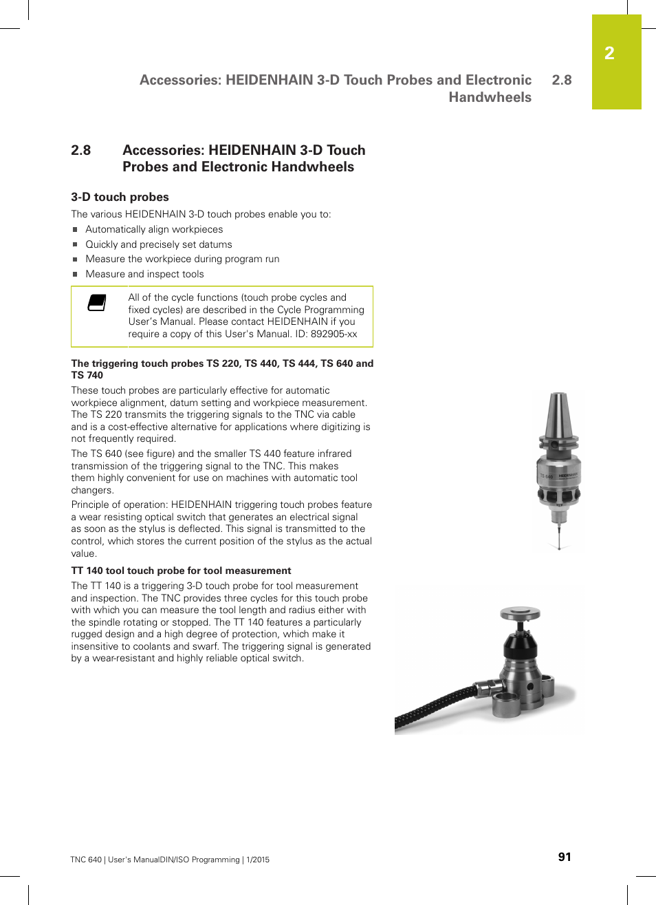 D touch probes | HEIDENHAIN TNC 640 (34059x-05) ISO programming User Manual | Page 91 / 676