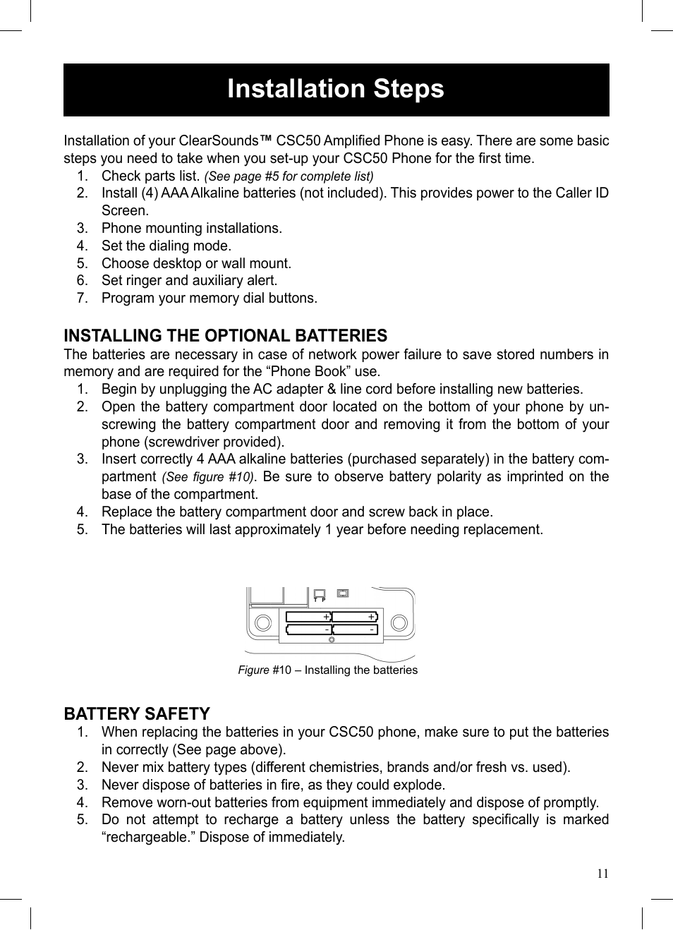 Installation steps | ClearSounds CSC50 User Manual | Page 11 / 36