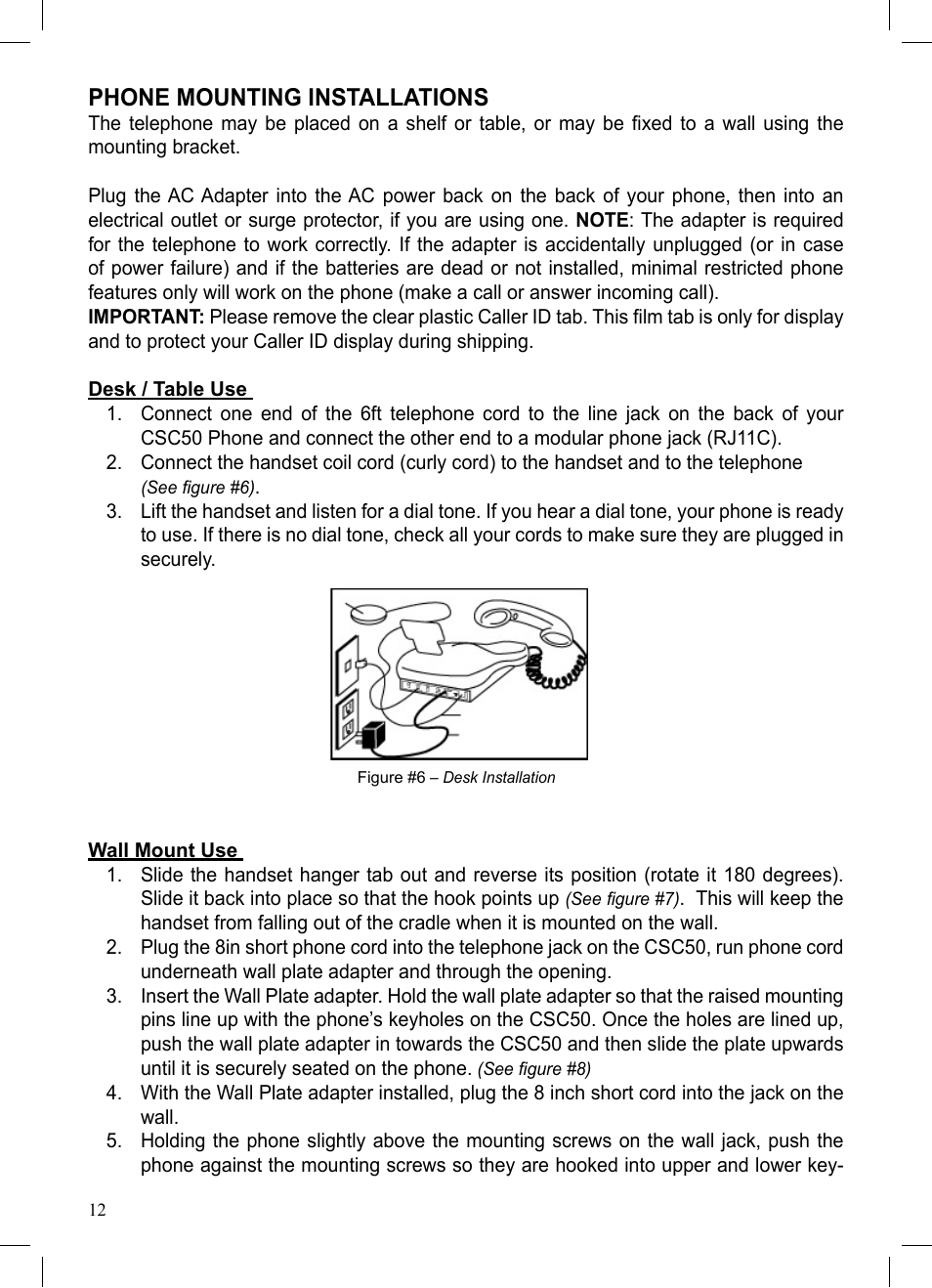 Phone mounting installations | ClearSounds CSC50 User Manual | Page 12 / 36
