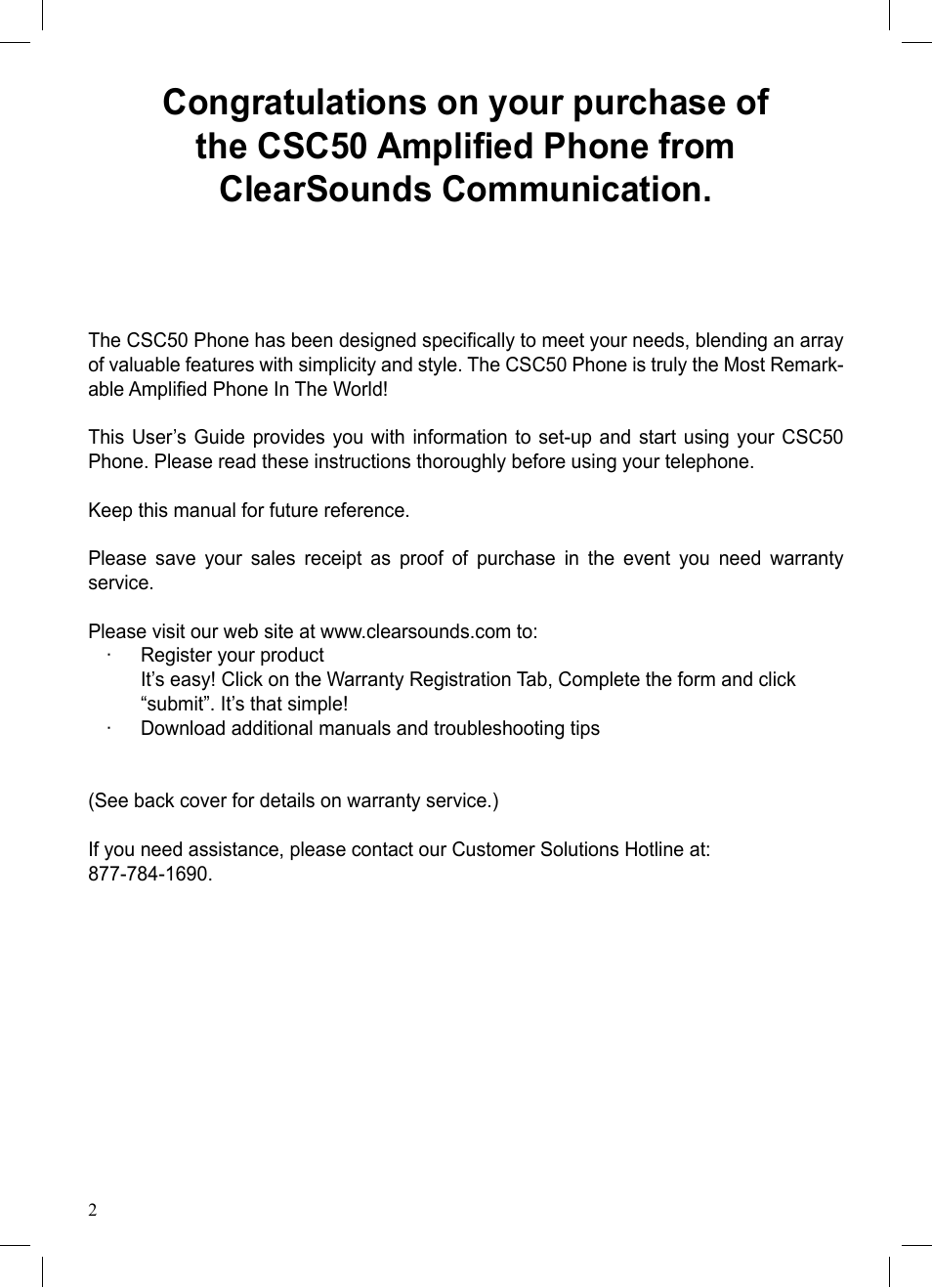 ClearSounds CSC50 User Manual | Page 2 / 36