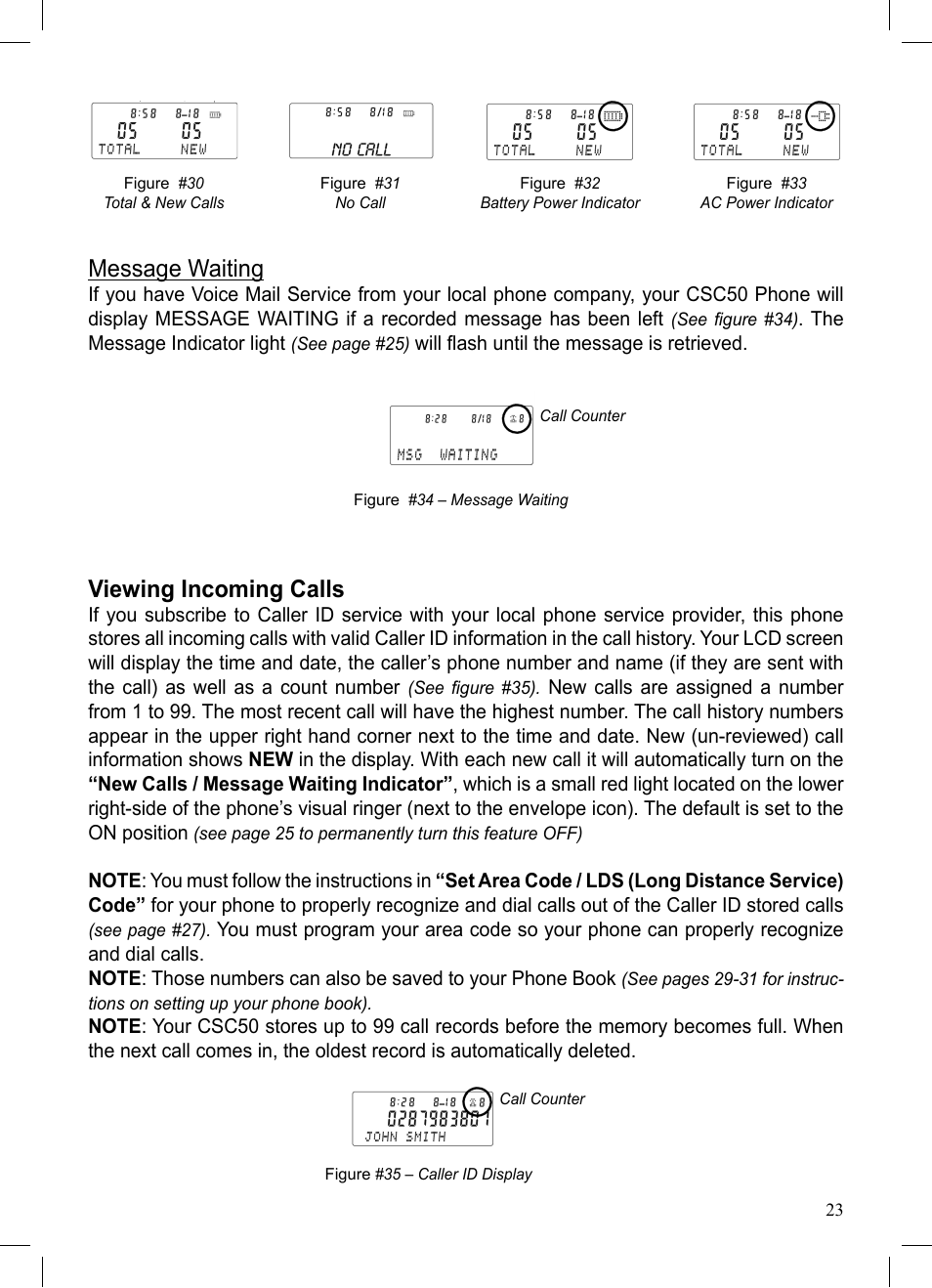 Message waiting, Viewing incoming calls | ClearSounds CSC50 User Manual | Page 23 / 36