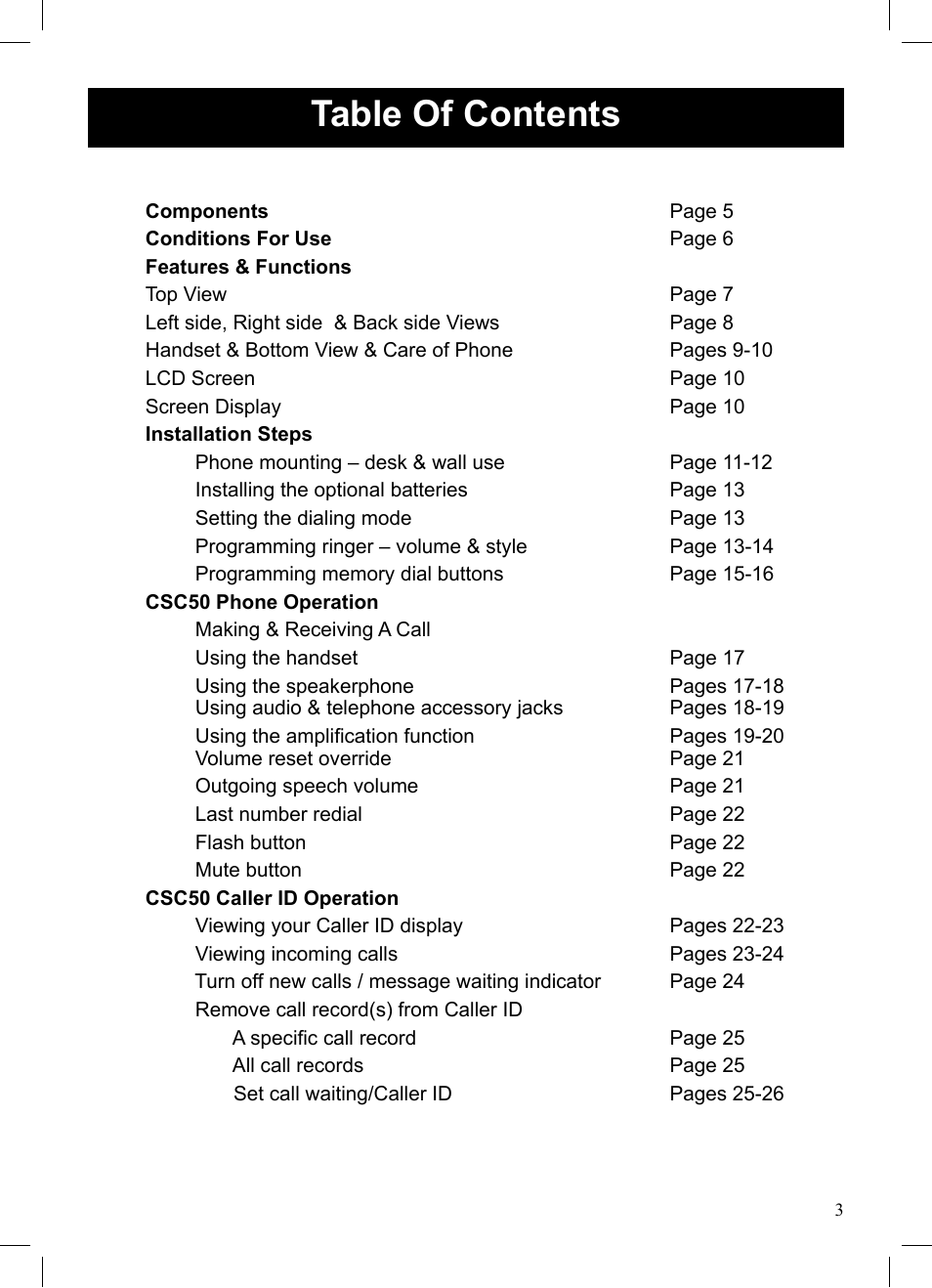 ClearSounds CSC50 User Manual | Page 3 / 36