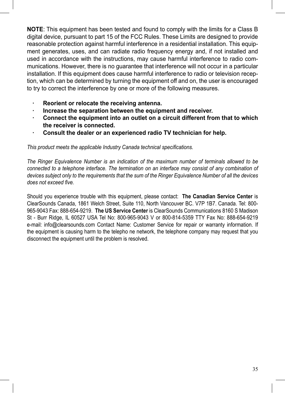 ClearSounds CSC50 User Manual | Page 35 / 36