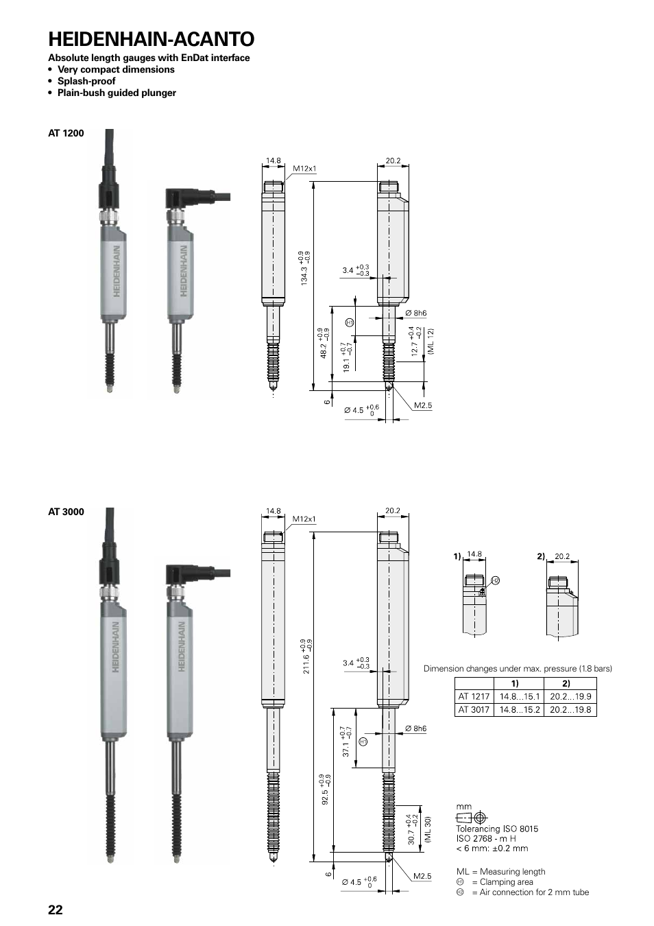 Specifications, Accuracy, Measuring range | Heidenhain-acanto absolute length gauges, 2 µm, 12 mm, 30 mm, Heidenhain-acanto | HEIDENHAIN Length Gauges User Manual | Page 22 / 52