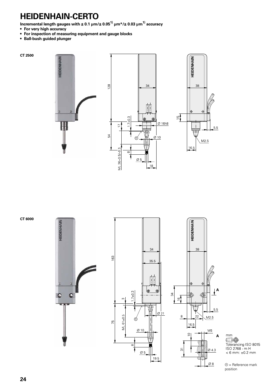 Heidenhain-certo incremental length gauges, 1 µm; ± 0.03 µm, 1 µm; ± 0.05 µm | 25 mm, 60 mm, Heidenhain-certo | HEIDENHAIN Length Gauges User Manual | Page 24 / 52