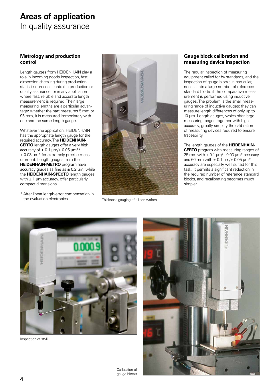 Length gauges – applications and products, Range of applications, application examples, Areas of application in quality assurance | HEIDENHAIN Length Gauges User Manual | Page 4 / 52