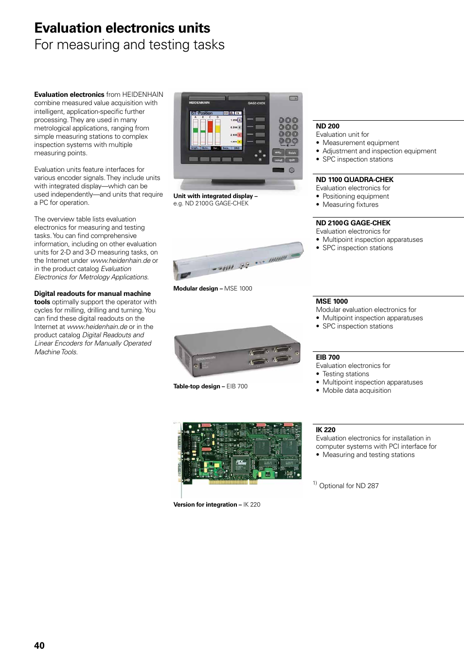 Evaluation electronics units | HEIDENHAIN Length Gauges User Manual | Page 40 / 52