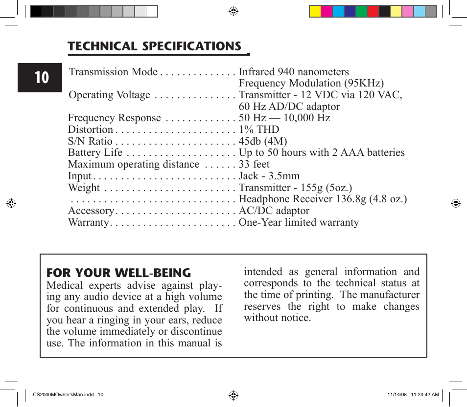 ClearSounds CS2000M User Manual | Page 10 / 12