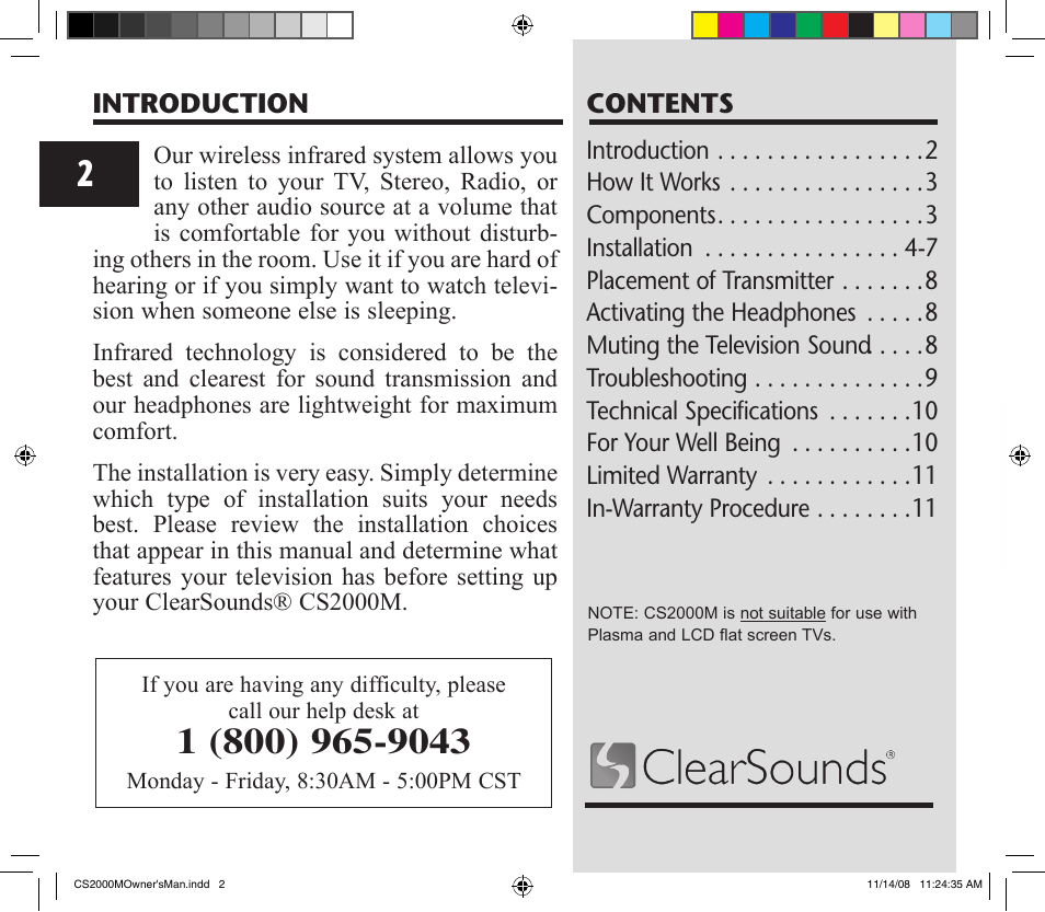 ClearSounds CS2000M User Manual | Page 2 / 12