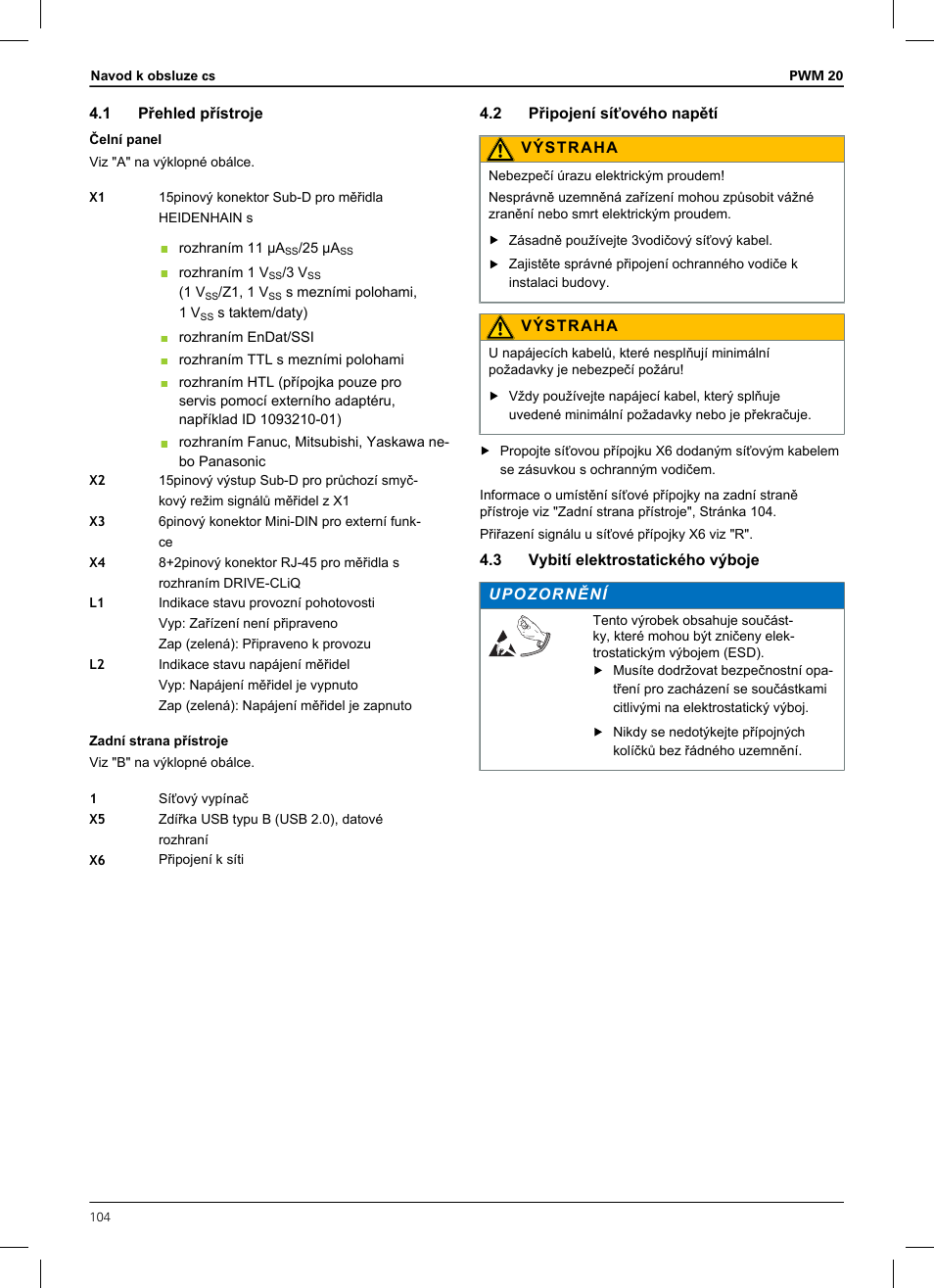 1 přehled přístroje, 2 připojení síťového napětí, 3 vybití elektrostatického výboje | HEIDENHAIN PWM 20 User Manual | Page 102 / 180