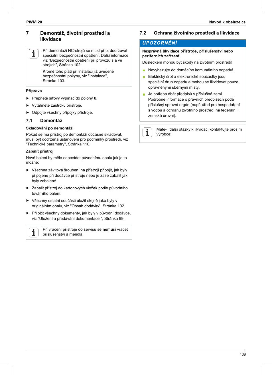 7 demontáž, životní prostředí a likvidace, 1 demontáž, 2 ochrana životního prostředí a likvidace | HEIDENHAIN PWM 20 User Manual | Page 107 / 180