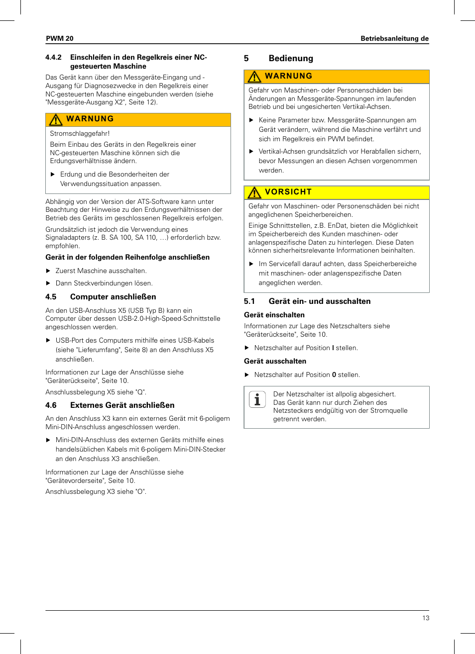 5 computer anschließen, 6 externes gerät anschließen, 5 bedienung | 1 gerät ein- und ausschalten | HEIDENHAIN PWM 20 User Manual | Page 11 / 180