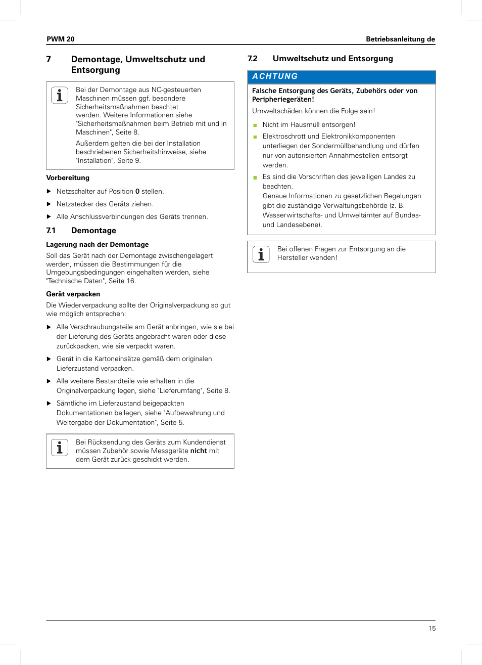 7 demontage, umweltschutz und entsorgung, 1 demontage, 2 umweltschutz und entsorgung | HEIDENHAIN PWM 20 User Manual | Page 13 / 180