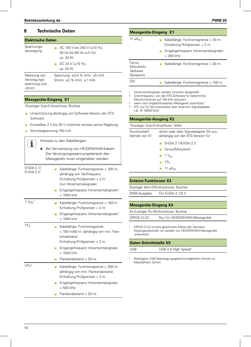 8 technische daten, Erden, siehe "technische daten", seite 16, 8technische daten | HEIDENHAIN PWM 20 User Manual | Page 14 / 180