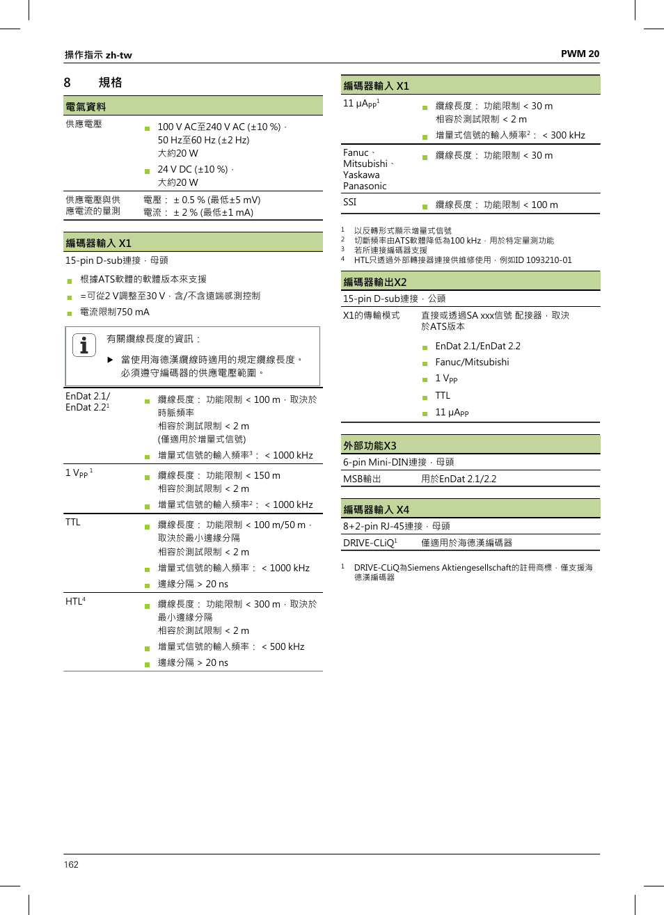 8 規格, 請參閱 "規格", 頁碼 162 | HEIDENHAIN PWM 20 User Manual | Page 160 / 180