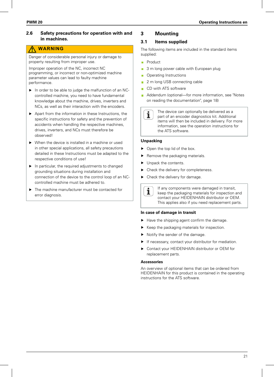 3 mounting, 1 items supplied | HEIDENHAIN PWM 20 User Manual | Page 19 / 180