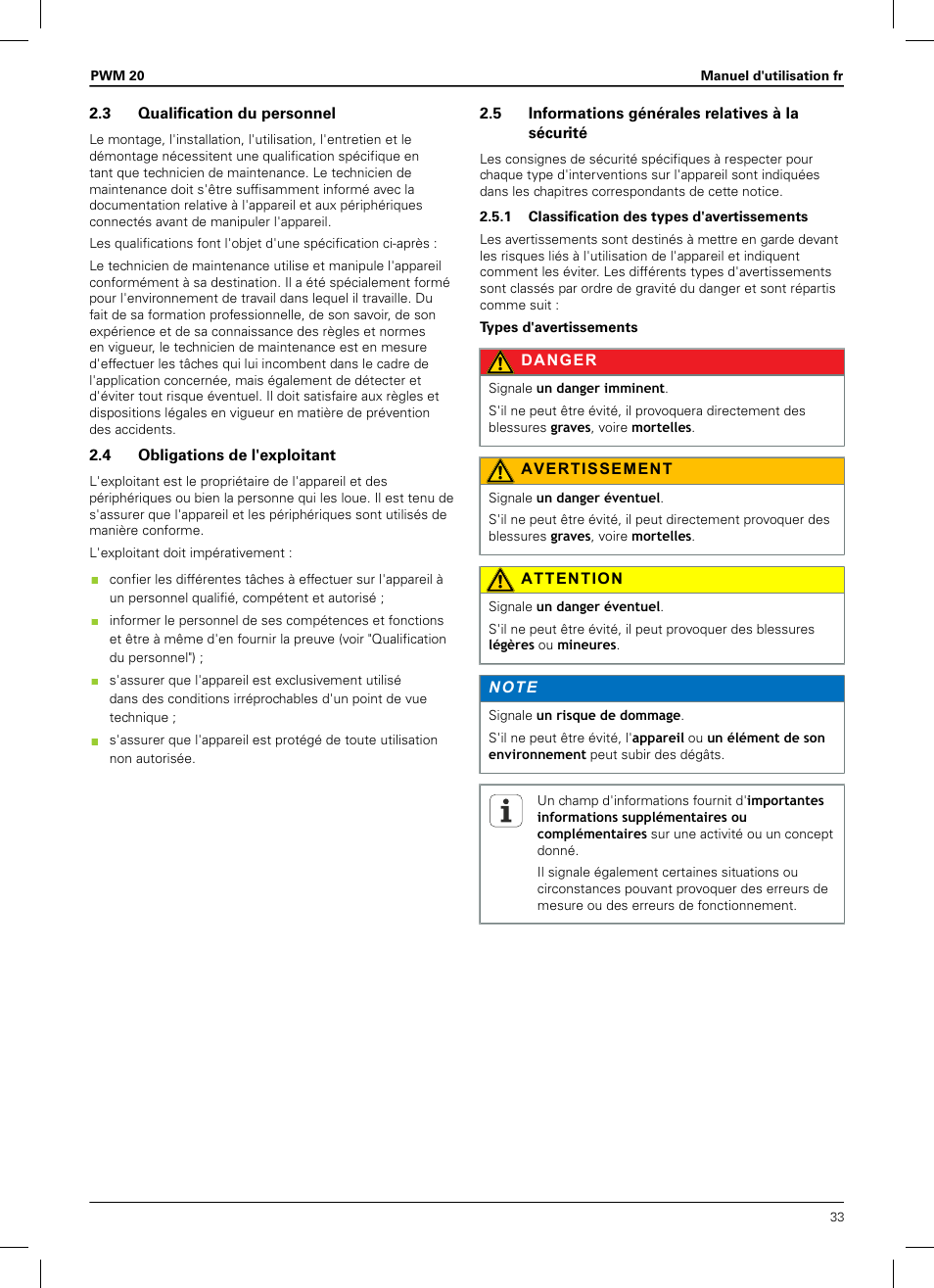 3 qualification du personnel, 4 obligations de l'exploitant, 5 informations générales relatives à la sécurité | 1 classification des types d'avertissements | HEIDENHAIN PWM 20 User Manual | Page 31 / 180
