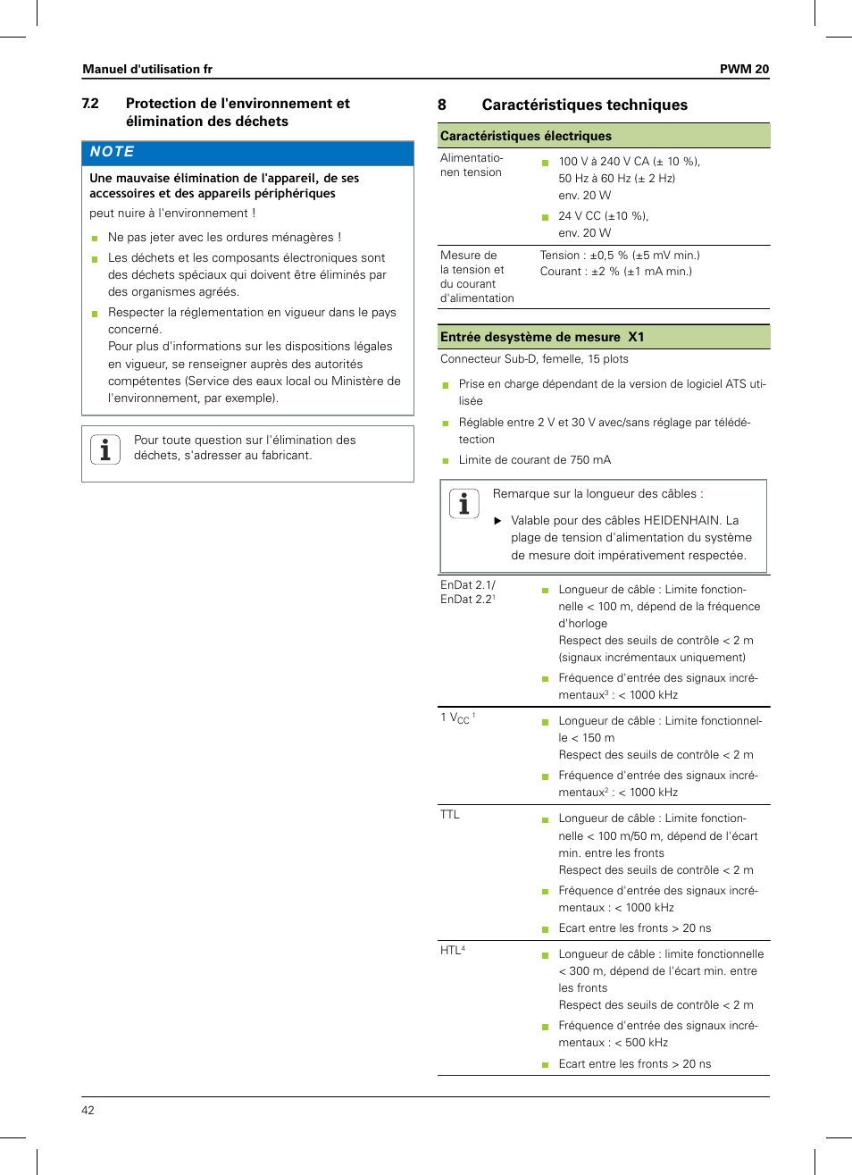 8 caractéristiques techniques, 8caractéristiques techniques | HEIDENHAIN PWM 20 User Manual | Page 40 / 180