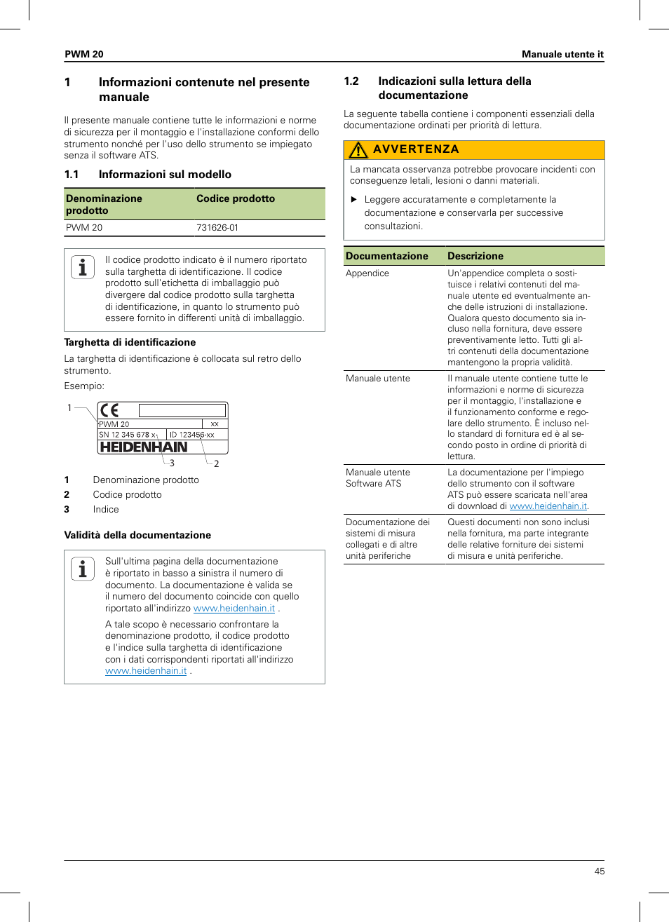 1 informazioni contenute nel presente manuale, 1 informazioni sul modello, 2 indicazioni sulla lettura della documentazione | Manuale utente | HEIDENHAIN PWM 20 User Manual | Page 43 / 180
