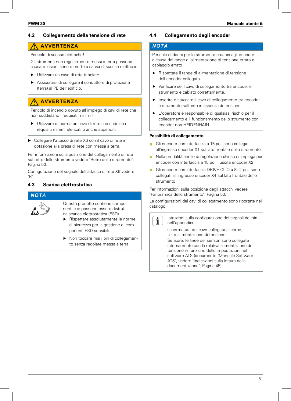 2 collegamento della tensione di rete, 3 scarica elettrostatica, 4 collegamento degli encoder | HEIDENHAIN PWM 20 User Manual | Page 49 / 180