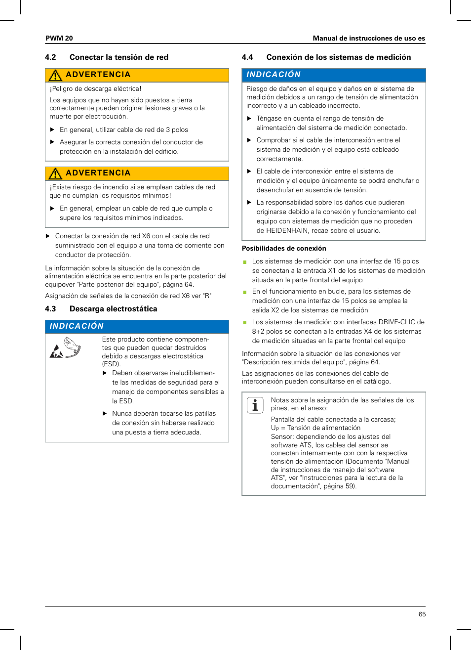 2 conectar la tensión de red, 3 descarga electrostática, 4 conexión de los sistemas de medición | HEIDENHAIN PWM 20 User Manual | Page 63 / 180