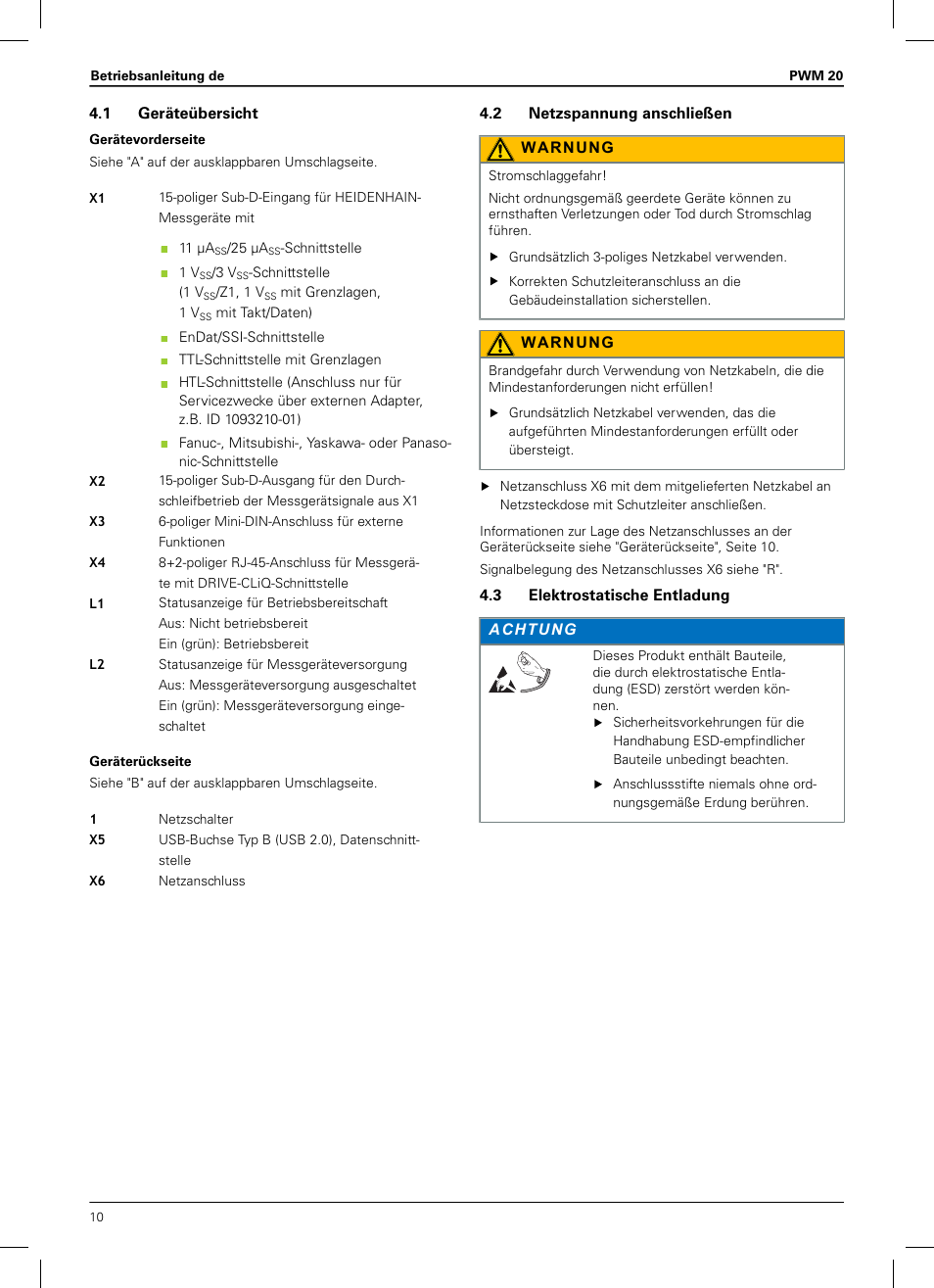 1 geräteübersicht, 2 netzspannung anschließen, 3 elektrostatische entladung | HEIDENHAIN PWM 20 User Manual | Page 8 / 180