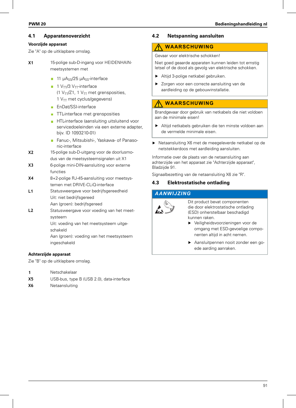 1 apparatenoverzicht, 2 netspanning aansluiten, 3 elektrostatische ontlading | HEIDENHAIN PWM 20 User Manual | Page 89 / 180