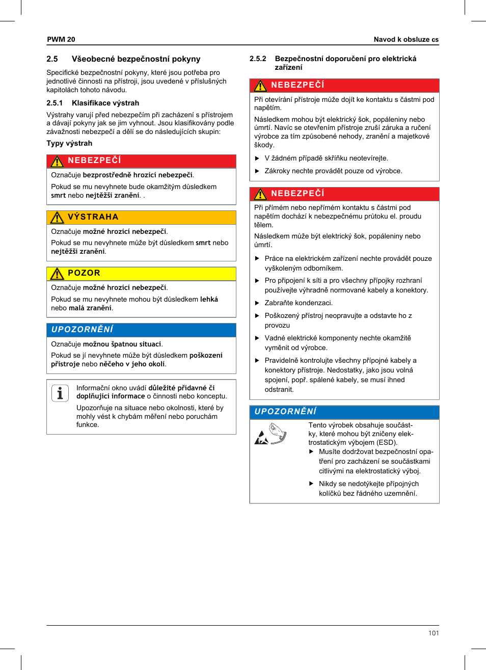 5 všeobecné bezpečnostní pokyny, 1 klasifikace výstrah, 2 bezpečnostní doporučení pro elektrická zařízení | HEIDENHAIN PWM 20 User Manual | Page 99 / 180