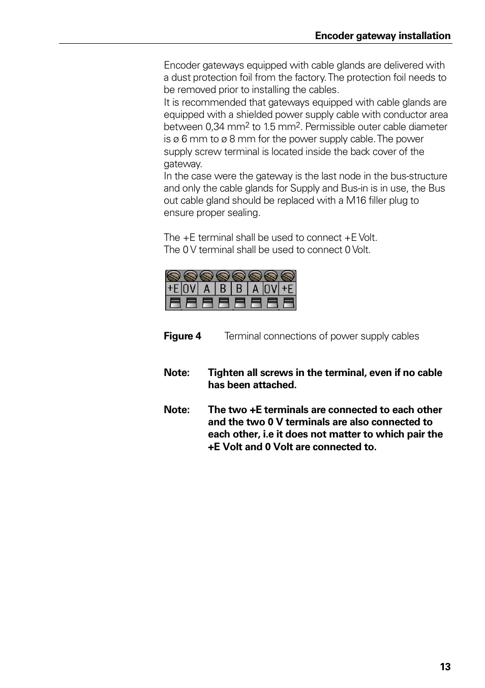 Figure 4, Terminal connections of power supply cables | HEIDENHAIN PROFIBUS-DP (DPV0) User Manual | Page 13 / 62