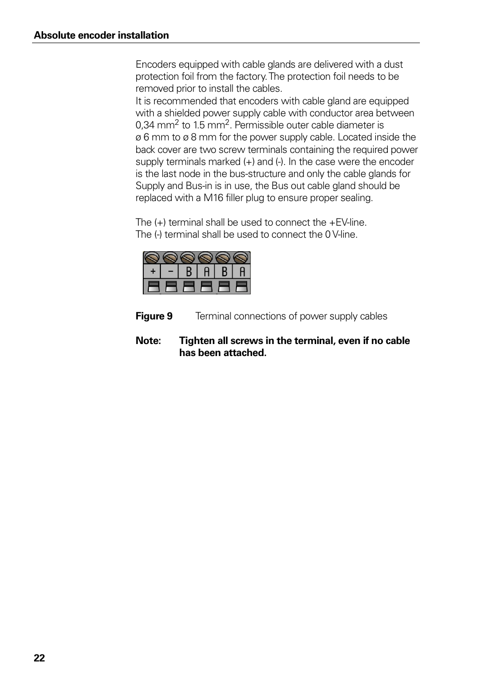 Figure 9, Terminal connections of power supply cables | HEIDENHAIN PROFIBUS-DP (DPV0) User Manual | Page 22 / 62