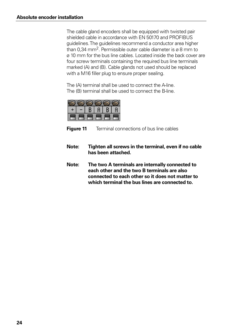 Figure 11, Terminal connections of bus line cables | HEIDENHAIN PROFIBUS-DP (DPV0) User Manual | Page 24 / 62