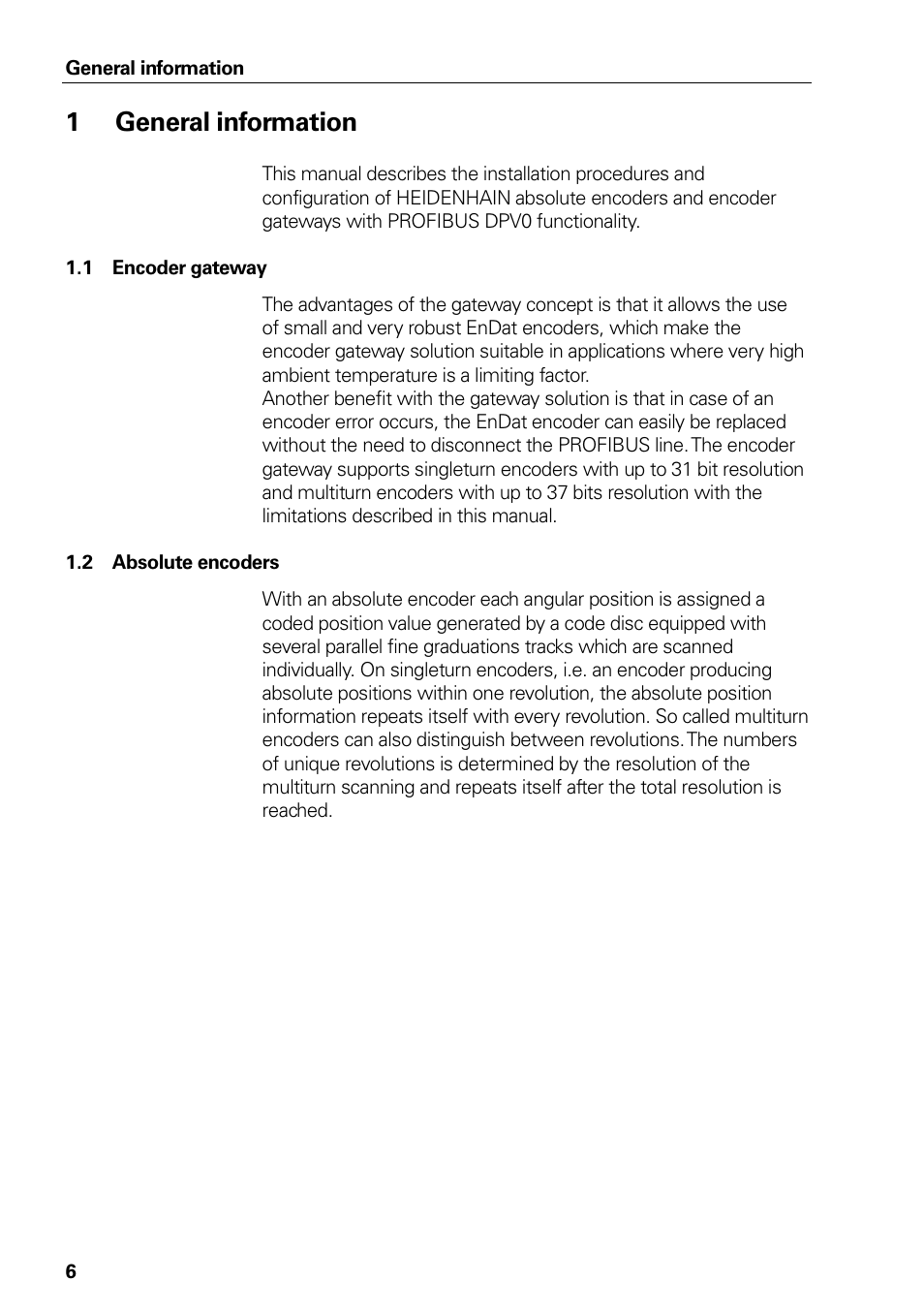 General information, Encoder gateway, Absolute encoders | 1general information | HEIDENHAIN PROFIBUS-DP (DPV0) User Manual | Page 6 / 62