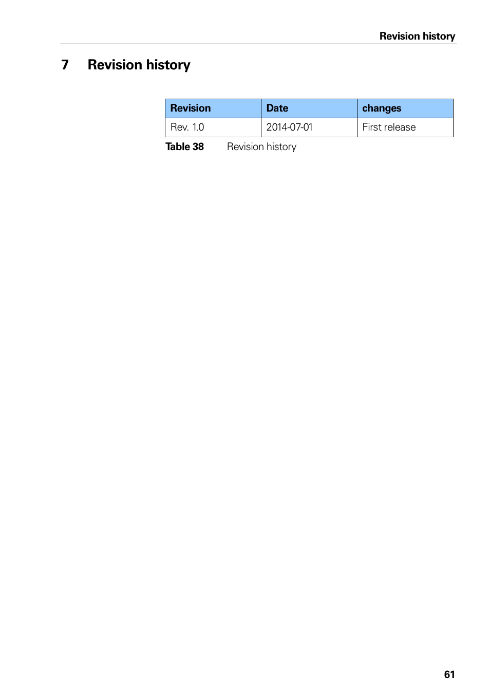 Revision history, Table 38, 7revision history | HEIDENHAIN PROFIBUS-DP (DPV0) User Manual | Page 61 / 62