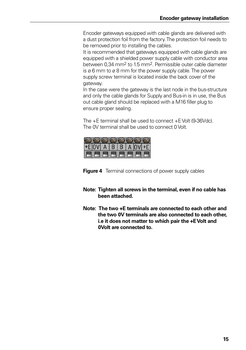Figure 4, Terminal connections of power supply cables | HEIDENHAIN PROFIBUS-DP (DPV2) User Manual | Page 15 / 93