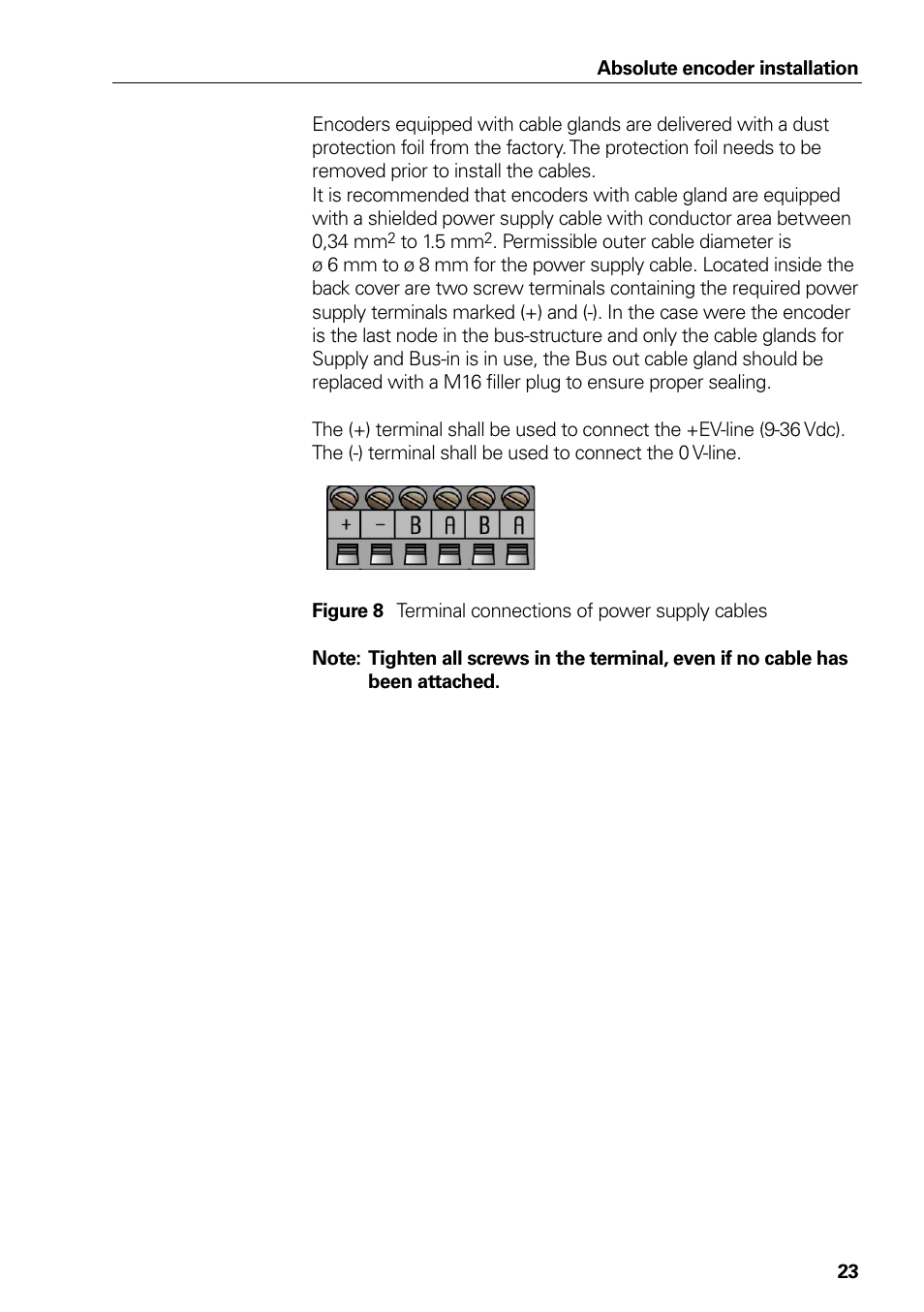 Figure 8, Terminal connections of power supply cables | HEIDENHAIN PROFIBUS-DP (DPV2) User Manual | Page 23 / 93