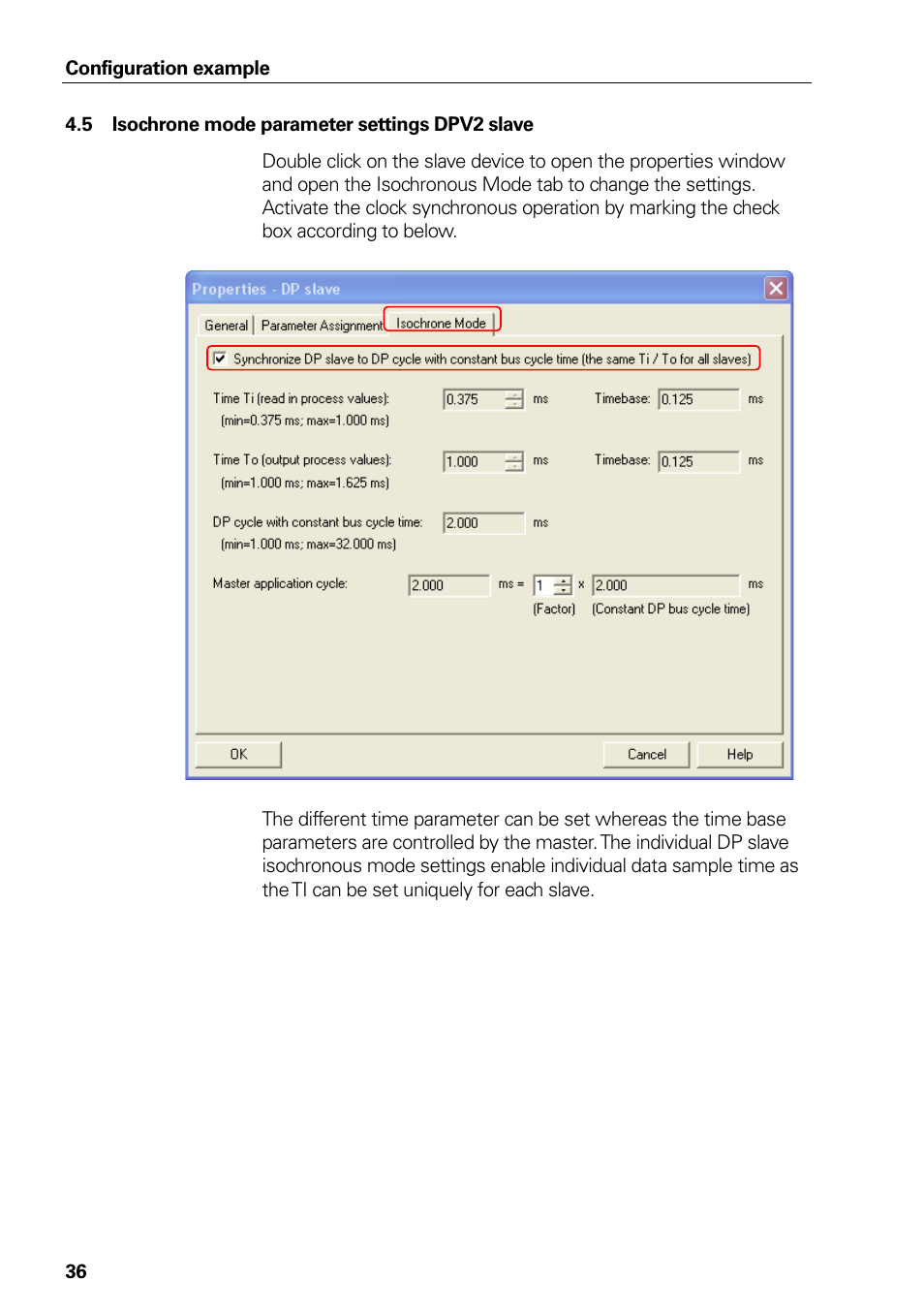 5 isochrone mode parameter settings dpv2 slave, Isochrone mode parameter settings dpv2 slave | HEIDENHAIN PROFIBUS-DP (DPV2) User Manual | Page 36 / 93