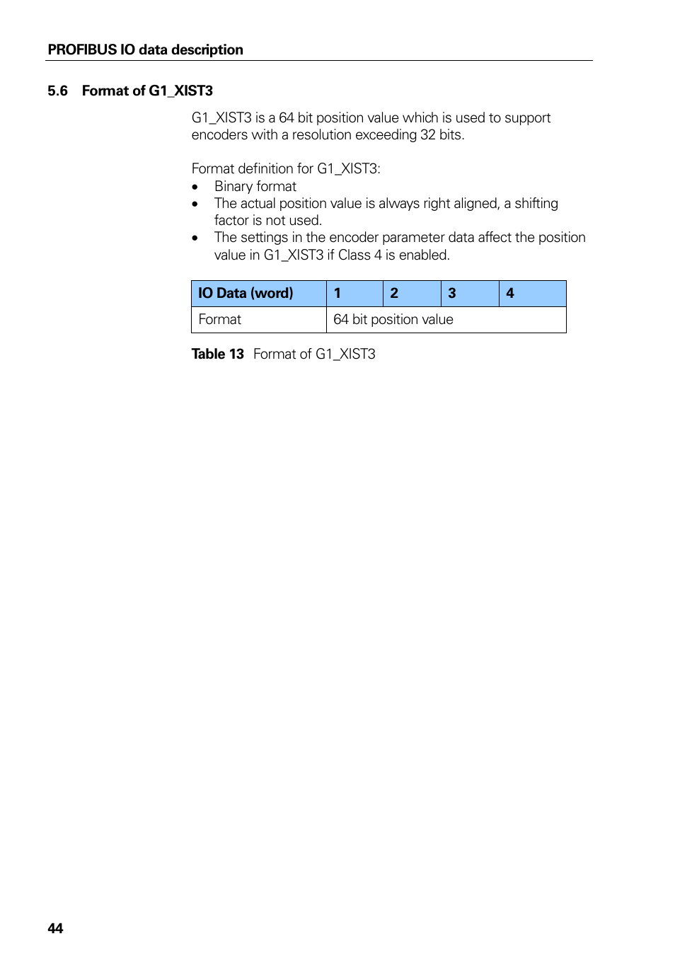 6 format of g1_xist3, Format of g1_xist3, Table 13 | HEIDENHAIN PROFIBUS-DP (DPV2) User Manual | Page 44 / 93
